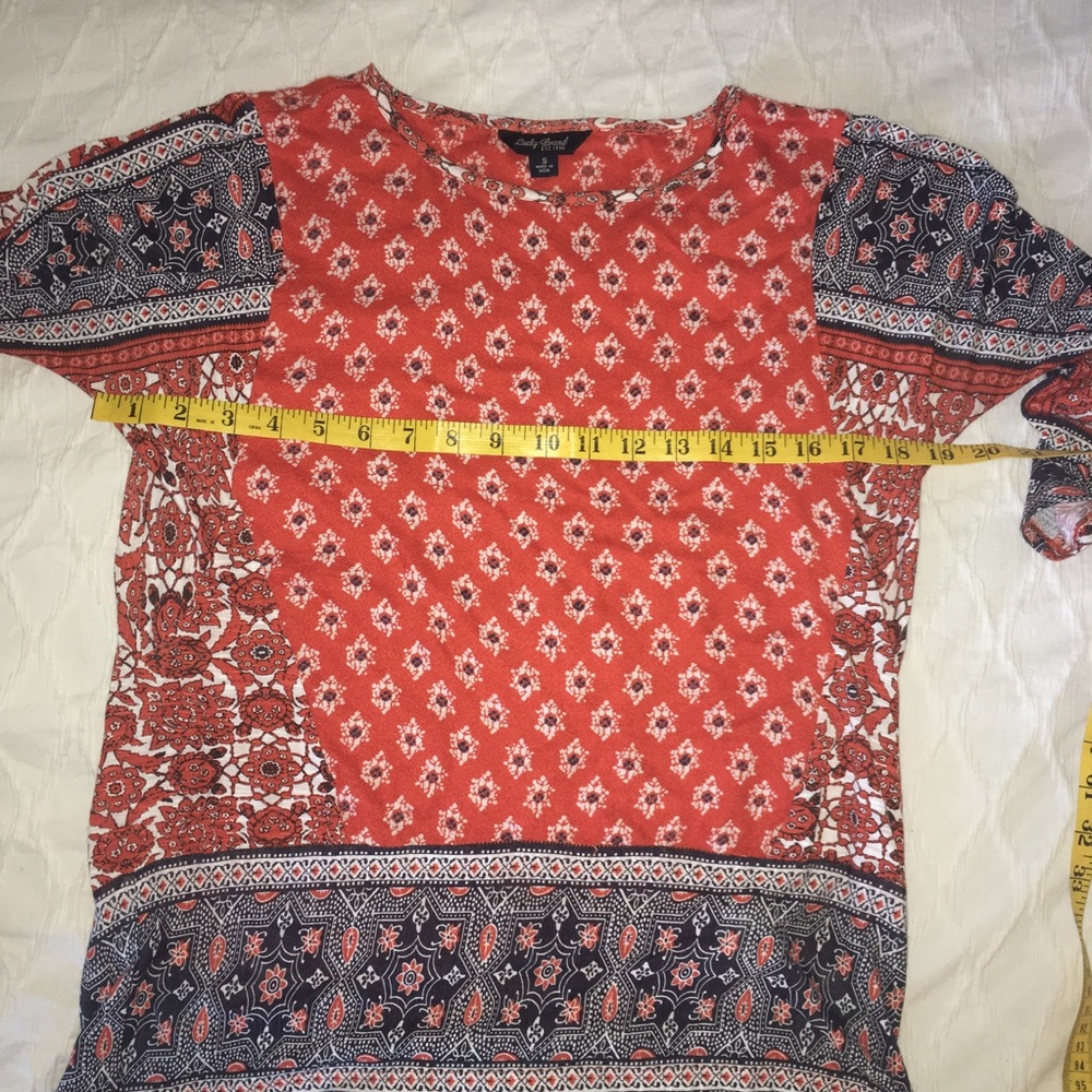 Lucky Brand Border Print Top S Red - Picture 7 of 8